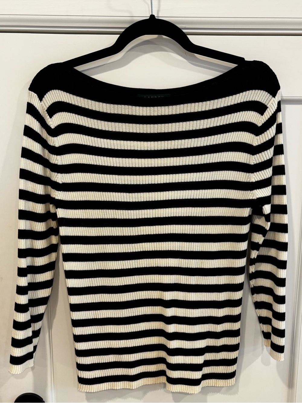 Lauren Ralph Lauren Black and White Striped Boat Neck Women’s Sweater | NWOT
